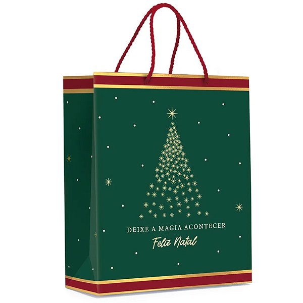 Sacola Premium Especial Natal Mágico Verde M 31x26x10cm - 10 Un
