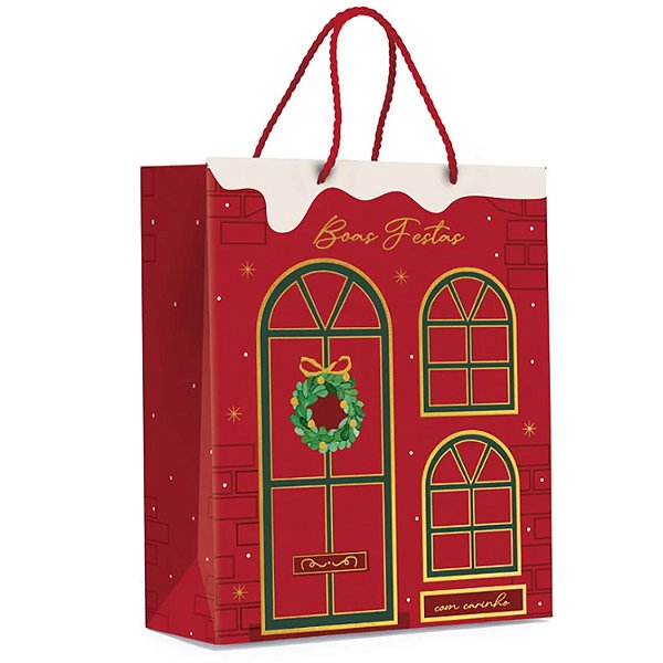 Sacola Premium Especial Guirlanda Boas Festas M 31x26x10cm - 10 Un