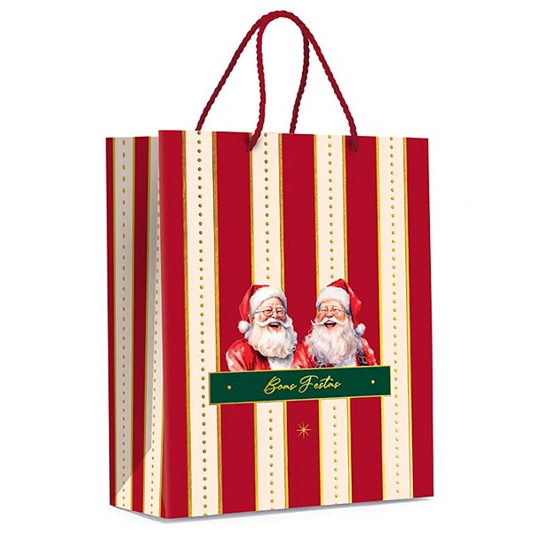 Sacola Premium Especial Charm Natalino Ouro M 31x26x10cm - 10 Un
