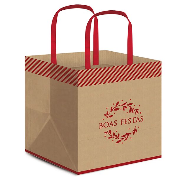 Sacola Para Panetone Boas Festas 27,5x22x16cm Vermelho - 10 Un