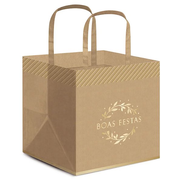 Sacola Para Panetone Boas Festas 27,5x22x16cm Ouro - 10 Un