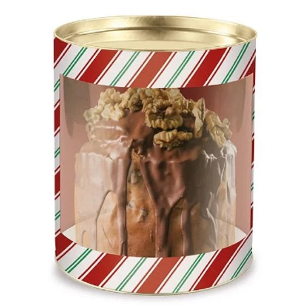 Lata Para Panetone com Visor 18x16,5cm Listras - 12 Un