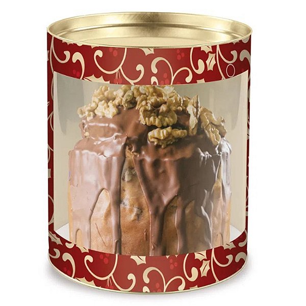Lata Para Panetone com Visor 18x16,5cm Azevinho - 12 Un