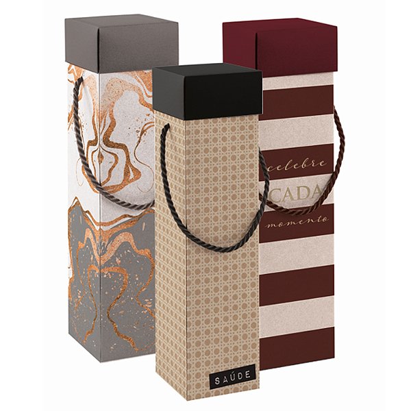 Caixa Para Vinho com Alça Sortido 8x8x33cm - 10 Un