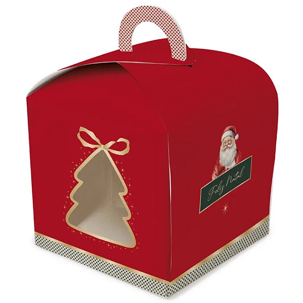 Caixa Para Panetone Arco de Natal com Visor Charm Natalino 100g - 10 Un