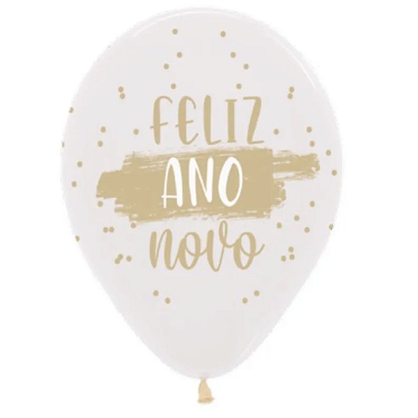 Balão de Látex 360 Cristal Feliz Ano Novo R12 30cm - 5 Un