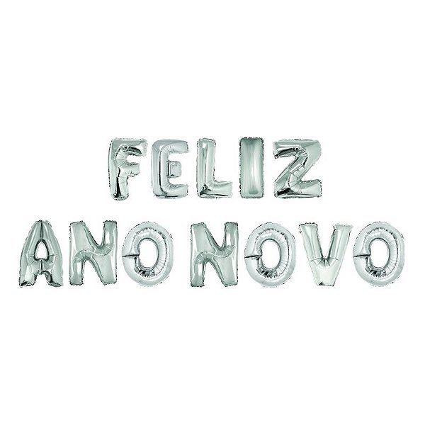 Balão Metalizado com Canudo 16" Feliz Ano Novo Prateado - 1 Un