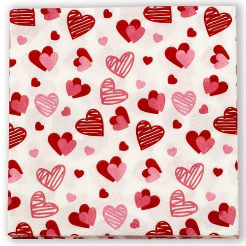 Guardanapo Folha Dupla 24x24cm Branco com Corações - 20 Un