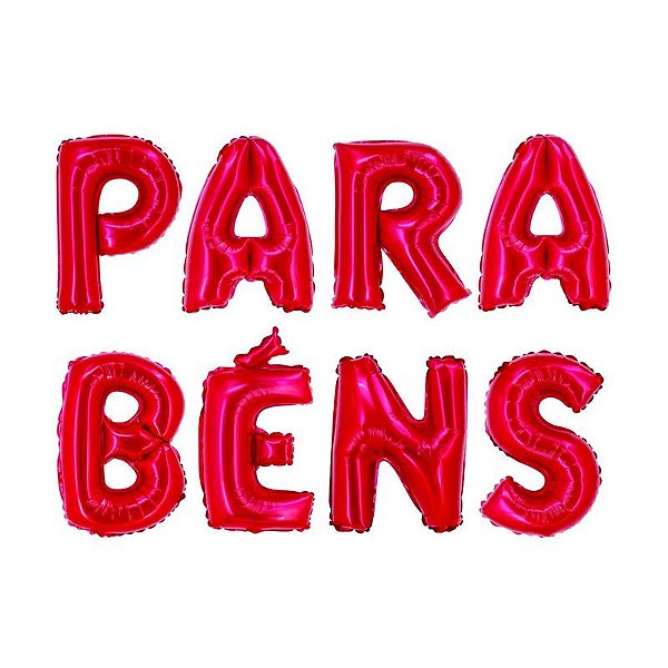 Balão Metalizado com Canudo 16" Parabéns Vermelho - 1 Un