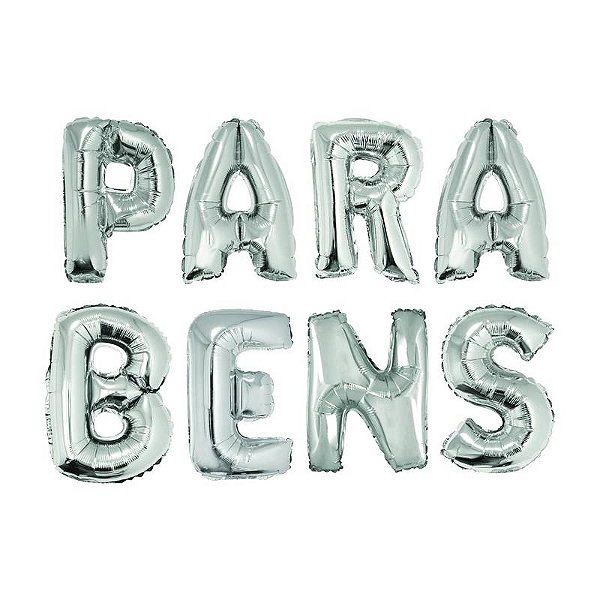 Balão Metalizado com Canudo 16" Parabéns Prata - 1 Un