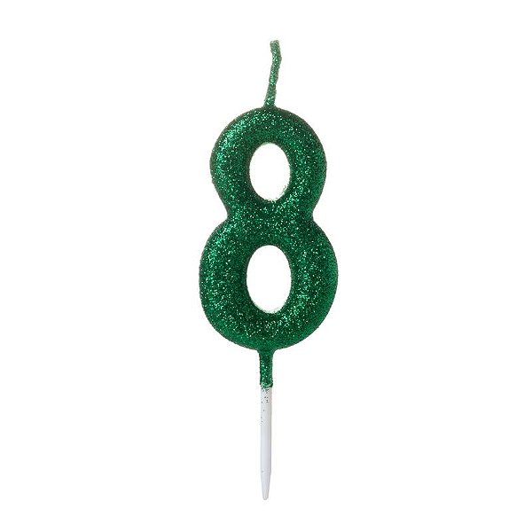 Vela Pequena Glitter Verde Número 8 - 1 Un