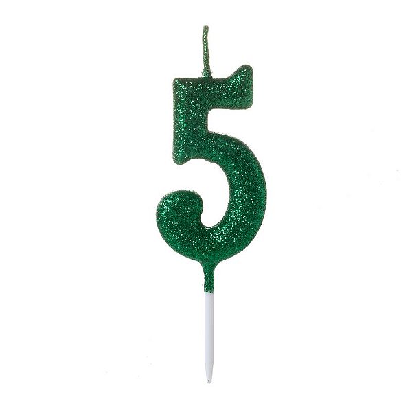 Vela Pequena Glitter Verde Número 5 - 1 Un