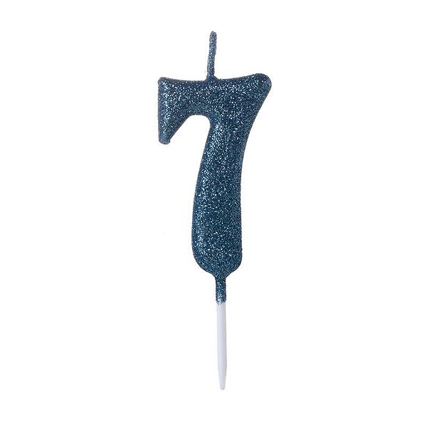 Vela Pequena Glitter Azul Número 7 - 1 Un