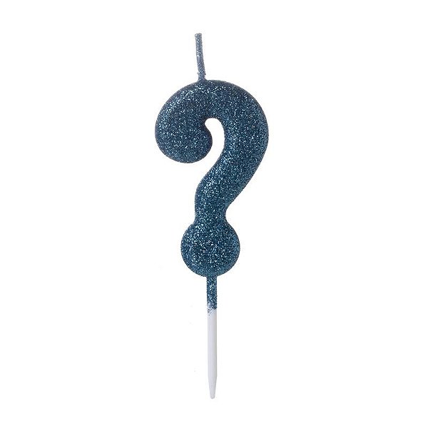 Vela Pequena Glitter Azul Interrogação - 1 Un