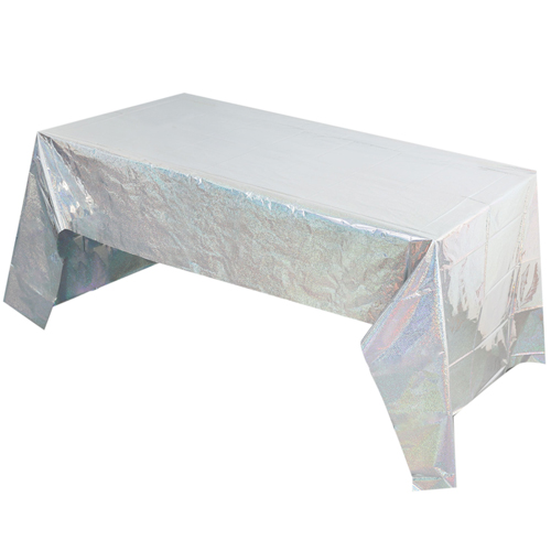 Toalha de Mesa Holográfica 137x274cm Prateada - 1 Un