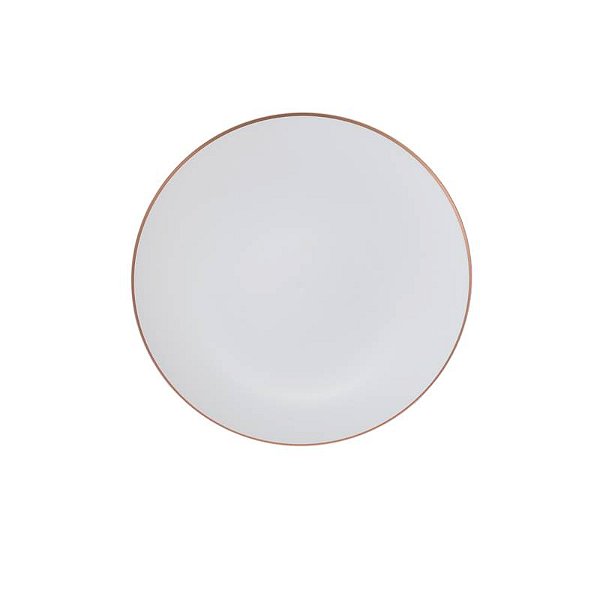 Prato Sobremesa Branco com Fio Rosê Gold 19cm - 6 Un