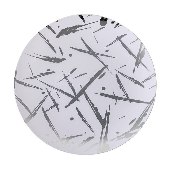 Prato Refeição Branco com Estampa Prata 26cm - 6 Un