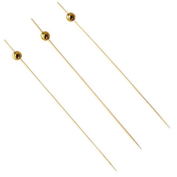 Palito em Bambu Para Petiscos 18cm Bolinha Metalizada - 20 Un