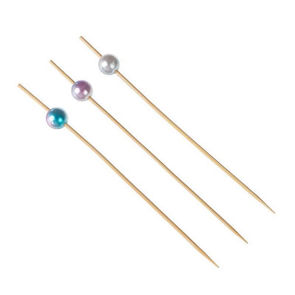 Palito em Bambu Para Petiscos 12cm Bolinha Metalizada Nakarado - 20 Un