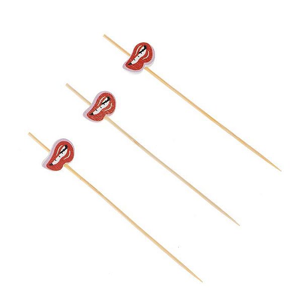 Palito em Bambu Para Petiscos 12cm Boca Vermelha - 20 Un