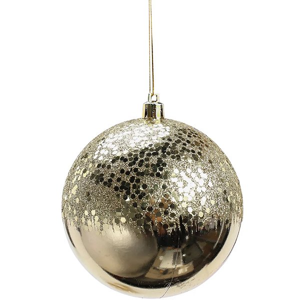 Bola de Natal com Glitter Ouro Liso 8cm - 6 Un