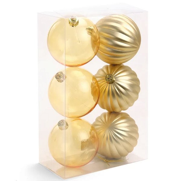 Bola de Natal Lisa Ouro 8cm - 6 Un