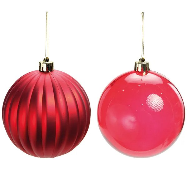 Bola de Natal Lisa Vermelho 8cm - 6 Un