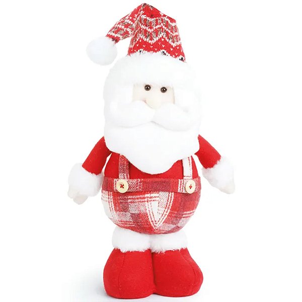 Boneco Papai Noel Decorativo em Pé Xadrez Vermelho 38cm - 1 Un