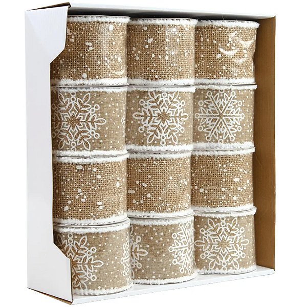 Fita Natalina Floco Bege Branco 6,3x457cm - 1 Un