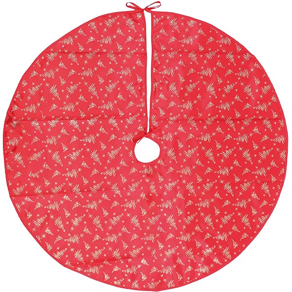 Saia Para Árvore de Natal Estampado Pinheiro Vermelho 100x100cm - 1 Un