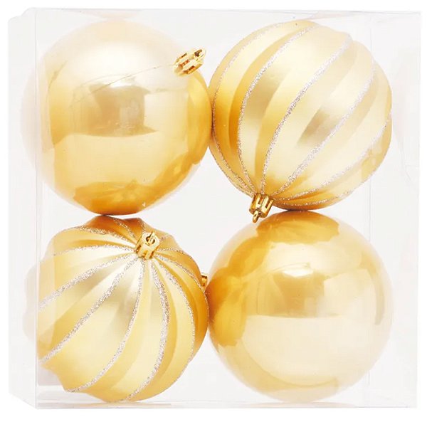 Bola de Natal Gomos Lisa Dourado 10cm - 4 Un