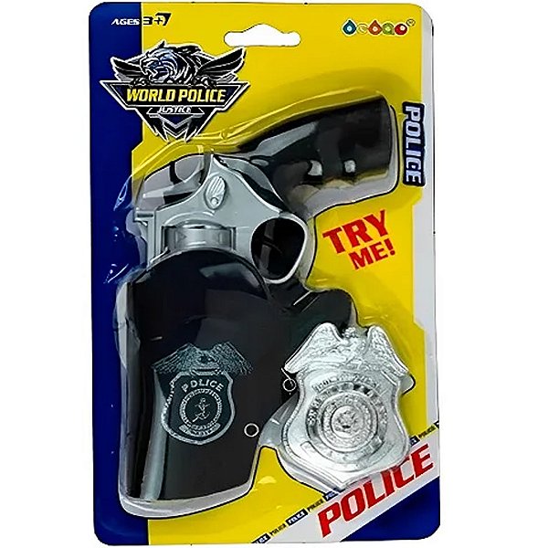 Kit Fantasia Coldre com Pistolas e Distintivo Policial - 3 Peças
