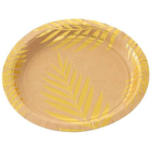 Prato de Papel 18cm Kraft Metalizado Folhagem Dourada Páscoa - 10 Un