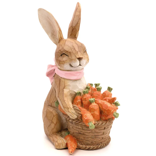 Coelho Decorativo de Resina com Cesta e Cenouras Breeze 23cm - 1 Un
