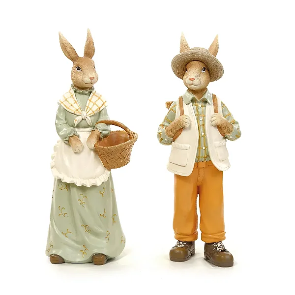 Coelho Decorativo de Resina com Cesta Breeze 31cm - 2 Un