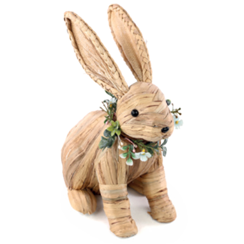 Coelho Decorativo de Palha Sentado com Arranjo Pão de Mel 33cm - 1 Un