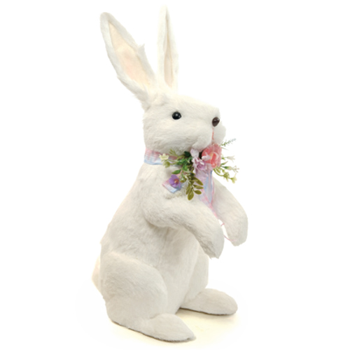 Coelho Decorativo de Palha com Arranjo Branco Doce Vício 58cm - 1 Un