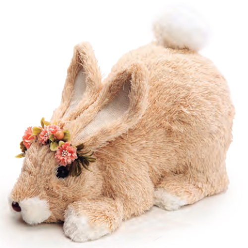 Coelho Decorativo de Palha Abaixado com Flores Brisa 20cm - 1 Un