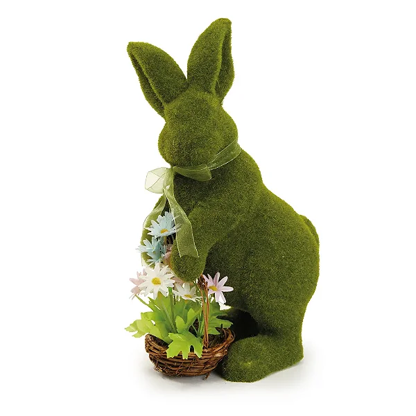 Coelho Decorativo de Fibra com Cachepot Verde Mesh 37cm - 2 Un