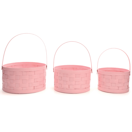 Cestas Decorativas com Alça Dobrável Rosa - Jogo com 3 Un