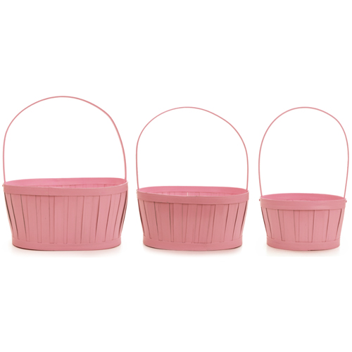 Cestas Decorativas com Alça Cor Rosa - Jogo com 3 Un