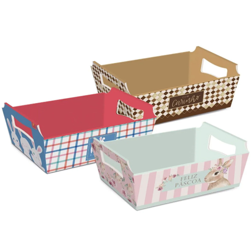 Cesta de Papel Cartão Páscoa Sortido P 18x13x7,5cm - 10 Un