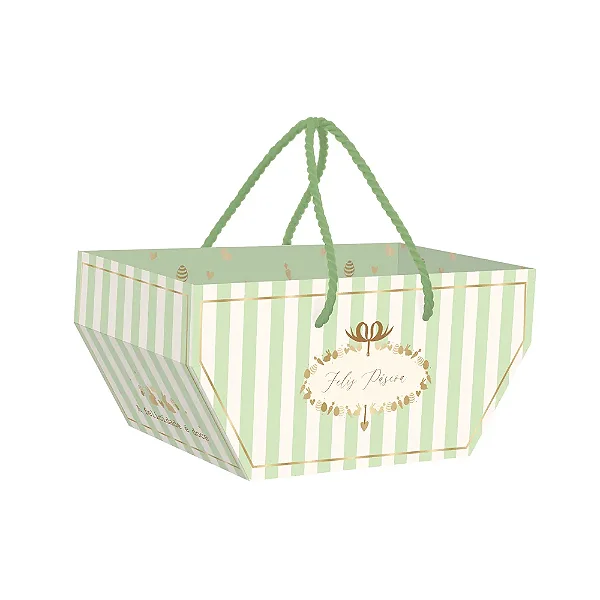 Cesta de Papel Cartão com Alça Quinn Verde G 29,5x18,5x14cm - 10 Un
