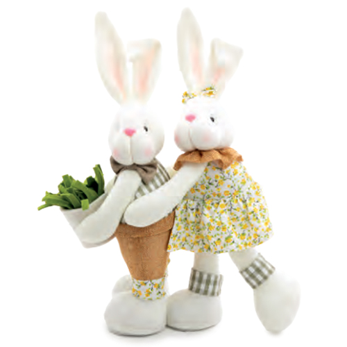 Casal de Coelhos Decorativos em Pé Abraçados Capim Limão 40cm - 1 Un