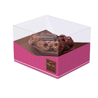 Caixa Meio Ovo de Colher com Acetato Chocolatier 350g Rosa - 12 Un
