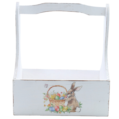 Cachepot Madeira com Alça Coelho Branco M 36x31x18,5cm - 1 Un