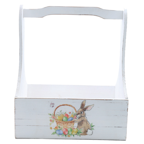 Cachepot Madeira com Alça Coelho Branco G 42x35x23cm - 1 Un