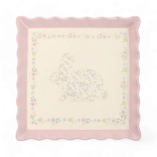 Bandeja de Louça Quadrada Decoração de Mesa Estampa Coelho 20,5cm - 2 Un