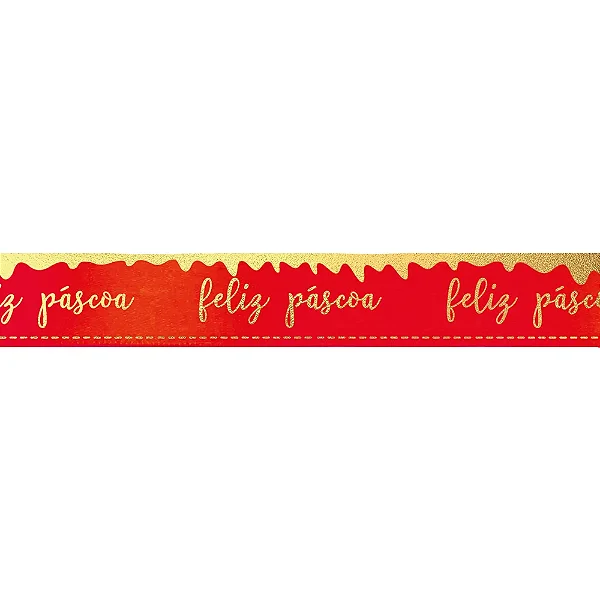 Fita Decorativa Cetim Estampado Feliz Páscoa 21,5mmx30m Vermelho - 1 Un