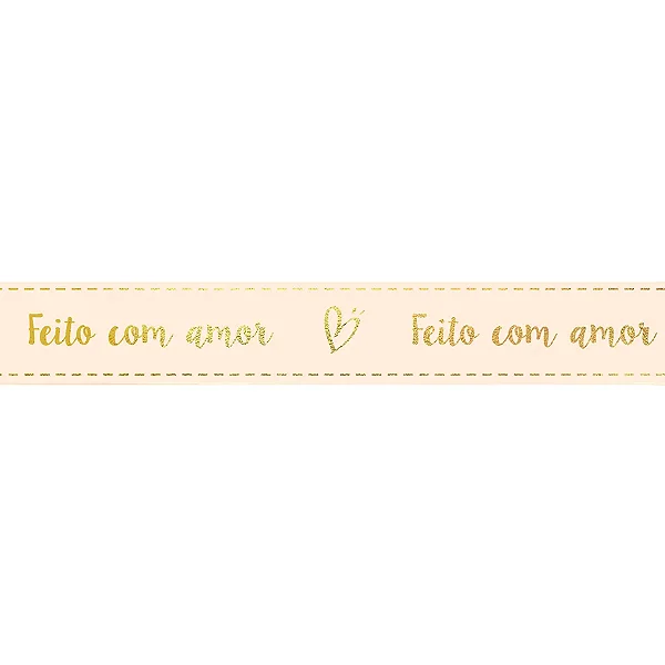 Fita Decorativa Cetim Estampado Feito Com Amor 21,5mmx30m Pérola - 1 Un